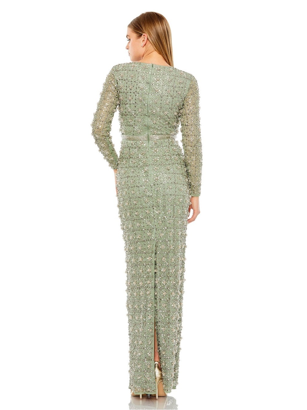 Mac Duggal 93827 Green Long Sleeve High Neck Beaded Gown Size 14 NWT - Picture 3 of 11
